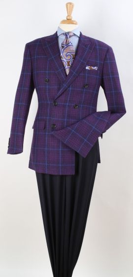 Apollo King Men's 100% Wool Sport Coat - Fashion Double Breasted