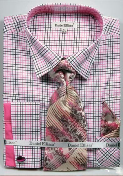 Daniel Ellissa Men's Outlet French Cuff Dress Shirt Set - Graph Checker