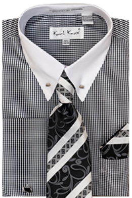 Karl Knox Men's French Cuff Shirt Set - Patterned Stripes