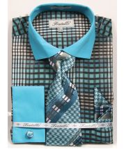 Fratello Men's French Cuff Dress Shirt Set - Geometric Checker