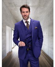 Statement Men's 3 Piece 100% Wool Fashion Suit - Modern Grid