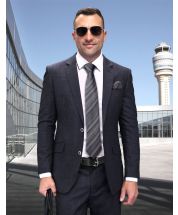 Statement Men's 2 Piece Big and Tall 100% Wool Fashion Suit - Classic Glen Plaid