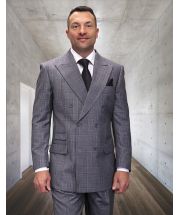 Statement Men's 2 Piece 100% Wool Plaid Fashion Suit - Double Breasted