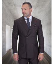 Statement Men's 2 Piece 100% Wool Double Breasted Suit - Micro Windowpane