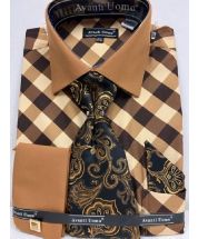 Avanti Uomo Men's French Cuff Dress Shirt Set - Smooth Triple Tone