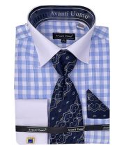 Avanti Uomo Men's French Cuff Dress Shirt Set - Plaid