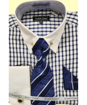 Avanti Uomo Men's Windowpane French Cuff Shirt Set - Collar Bar