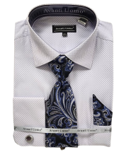 Avanti Uomo Men's Light Checker French Cuff Dress Shirt Set - Jacquard
