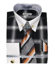Daniel Ellissa Men's French Cuff Shirt Set - Gradient Windowpane