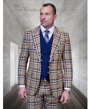 Statement Men's 100% Wool 3 Piece Suit - Vibrant Color Contrast