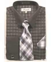 Fratello Men's French Cuff Dress Shirt Set - Two Tone Windowpane