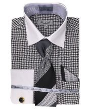 Fratello Men's French Cuff Dress Shirt Set - Star Pattern