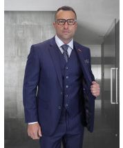 Statement Men's 3 Piece 100% Wool Fashion Suit - Herringbone Stripes