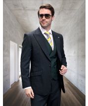 Statement Men's 3 Piece Modern Fit 100% Wool Suit - Micro Plaid