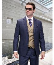 Statement Men's 3 Piece 100% Wool Fashion Suit - Contrast Colors