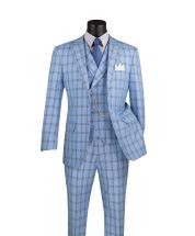 Vinci Men's 3 Piece Windowpane Suit - Double Breasted Vest
