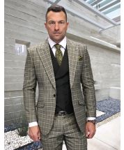 Statement Men's 3 Piece Modern Fit 100% Wool Suit - Wide Lapel Vest