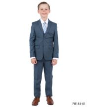 Perry Ellis Boy's 5 Piece Suit with Shirt & Tie - Sharkskin