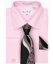 Karl Knox Men's French Cuff Fashion Shirt Set - Tone on Tone Stripe