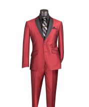 Vinci Men's 2 Pc Sharkskin Slim Fit Suit - Trimmed Shawl Collar