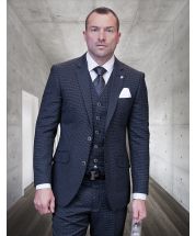 Statement Men's 3 Piece 100% Wool Cashmere Suit - Micro Plaid