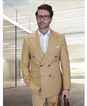 Statement Men's 100% Wool 2 Piece Double Breasted Suit - Subtle Windowpane