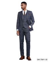 Stacy Adams Men's 3 Piece Hybrid Fit Suit - Large Checker Pattern