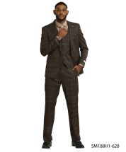 Stacy Adams Men's 3 Piece Hybrid Fit Suit - Glen Check Pattern