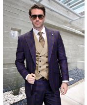Statement Men's 100% Wool 3 Piece Suit - Bold Contrast