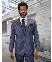 Statement Men's 3 Piece 100% Wool Fashion Suit - Sharp Pinstripe