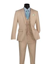Vinci Men's 3 Piece Slim Fit Executive Style Suit - with Flat Front Pants