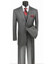 CCO Men's Outlet 3 Piece Wool Feel Executive Suit - Pinstripe