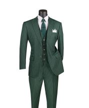 Vinci Men's 3 Piece Wool Feel Executive Suit - Vibrant Pinstripe