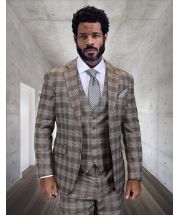 Statement Men's 3 Piece 100% Wool Modern Fit Suit - Sharp Plaid Pattern
