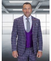 Statement Men's 3 Piece 100% Wool Modern Fit Suit - Solid Scoop Vest