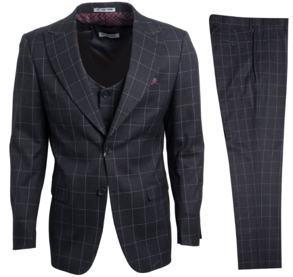 CCO Men's Outlet 3 Piece Executive Hybrid Suit - Sharp Windowpane
