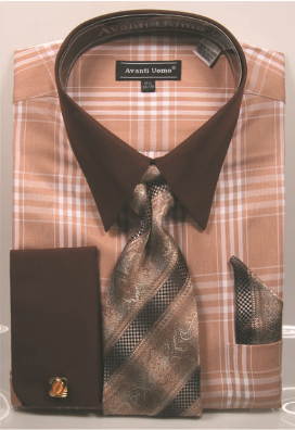 Avanti Uomo Men's French Cuff Shirt Set - Unique Windowpane