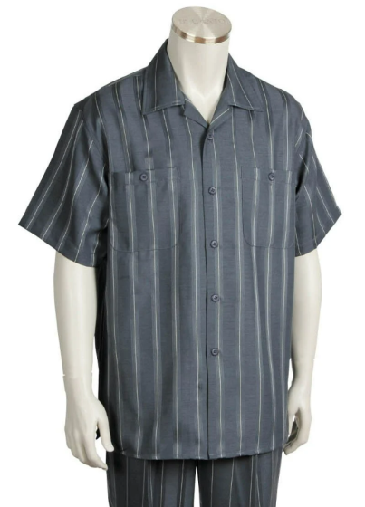 Canto Men's Outlet 2 Piece Short Sleeve Walking Suit - Chalk Stripe