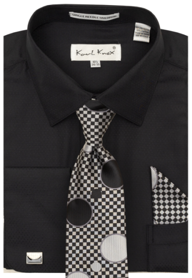 Karl Knox Men's French Cuff Shirt Set - Checker-Dot Tie
